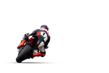 rear view of a red-black sport motorcycle leaning into the corner isolated on transparent background © Jakub Sisulak