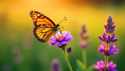 Fototapeta premium flower with butterfly , blur background 
