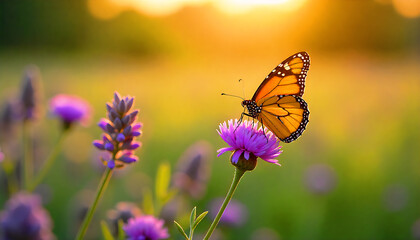 Obraz premium flower with butterfly , blur background 
