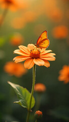 flower with butterfly , blur background 