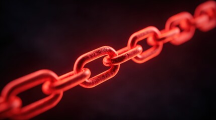 A close-up view of a red chain link against a dark background, highlighting its texture and color.
