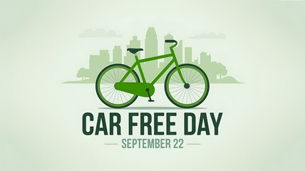 Fototapeta premium Green bicycle in front of city skyline for car free day