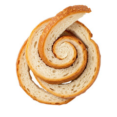 Spiral bread slices arranged in a swirl pattern isolated on transparent background