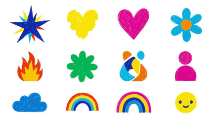 Colorful simple shapes on black background