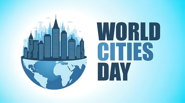 World cities day celebration with globe and cityscape illustration