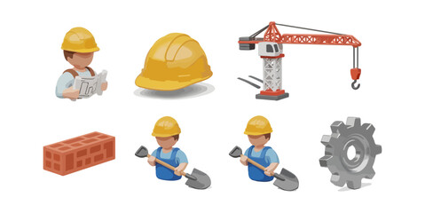 Fototapeta premium Construction workers and equipment illustration