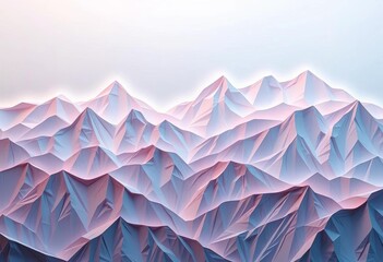 Intricate paper-cut mountains, soft pastel hues, misty valleys, layered peaks,  illustration,  nature