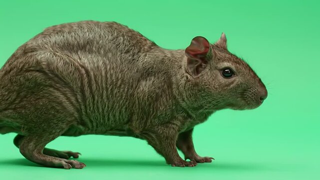 Hairless Guinea Pig (Skinny Pig) in Profile on Bright Green Background