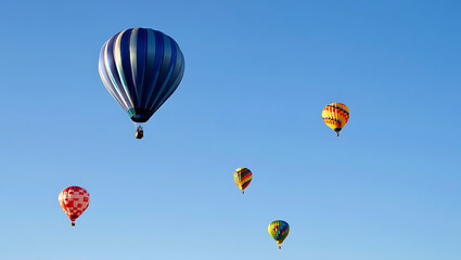 Obraz premium Multiple colorful hot air balloons floating in a clear blue sky 1