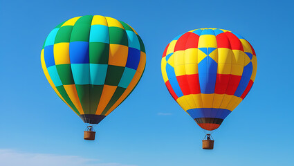 Naklejka premium Two colorful hot air balloons floating in clear blue sky