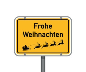 yellow traffic sign with german text merry christmas isolated vector illustration