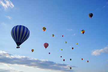 Fototapeta premium Many colorful hot air balloons floating in a clear blue sky