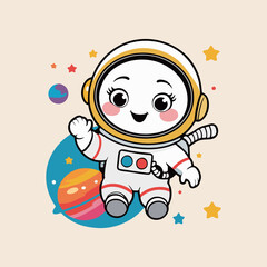 Endearing astronaut having a space dance party, surrounded by cheerful aliens and floating disco lights in a cosmic setting.