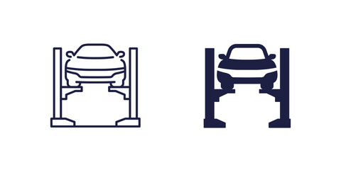 car lift or hoist icons, line and solid design