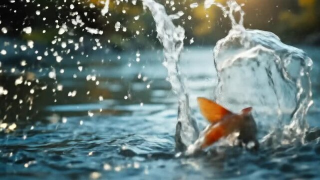 Salmon jumping out of the water. 4k video
