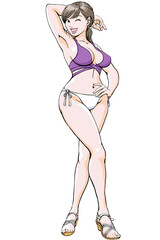 セクシーなポーズを決める水着姿の若い女性_全身グラマー