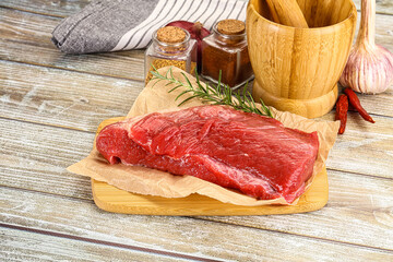 Raw beef flesh for cooking