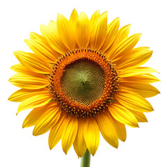 Fototapeta premium Isolated Bright Sunflower with Stem on Transparent Background, Yellow Petals and Textured Center