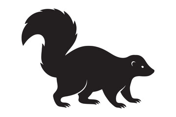 Obraz premium Simple black skunk silhouette vector illustration. A clean, minimalist graphic icon of a wild North American mammal with a large bushy tail, isolated on a white background.