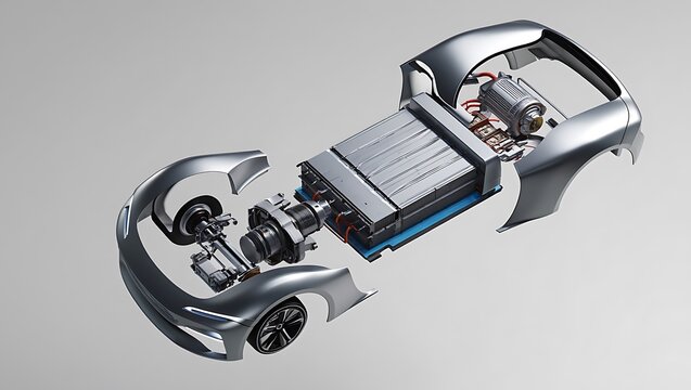 Electric Vehicle Teardown Revealing Battery Pack Motor and Chassis Components for Engineering Analysis and Sustainable Transportation Solutions Electric Car Innovation