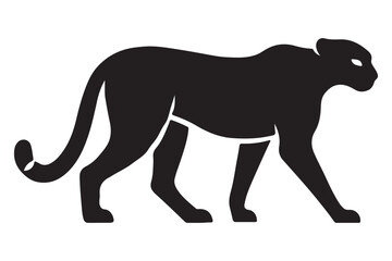 Obraz premium A powerful black panther silhouette walking with stealth, a minimalist vector icon of a wild jungle predator.