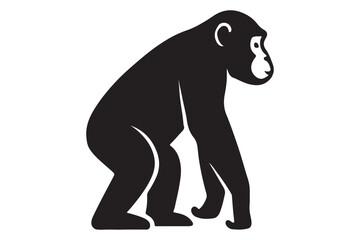 Obraz premium Simple black vector icon of a standing chimpanzee. Isolated primate silhouette for wildlife and zoology concepts.