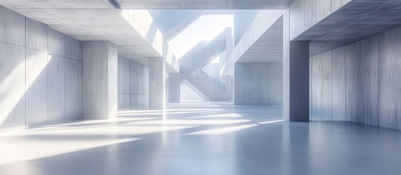 Empty building structure with geometric structure, 3d rendering. 3D illustration
