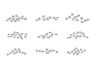 Flying birds flock silhouette set on white background