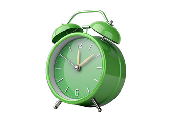 green alarm clock 3d rendering isolated on background white