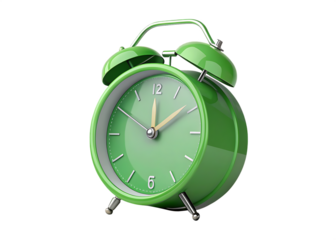 green alarm clock 3d rendering isolated on background white