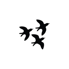 Three silhouette birds in flight against white background