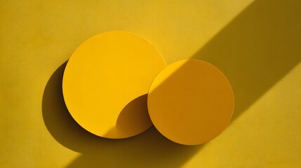 Two circular shapes in mustard yellow with overlapping shadows.