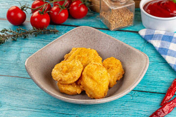Golden crispy fried chicken nuggets