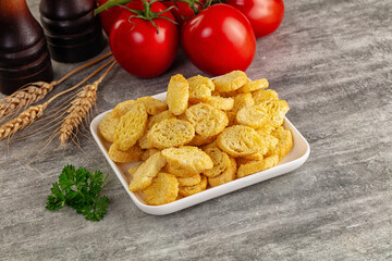 Crunchy croutons heap - roasted bread