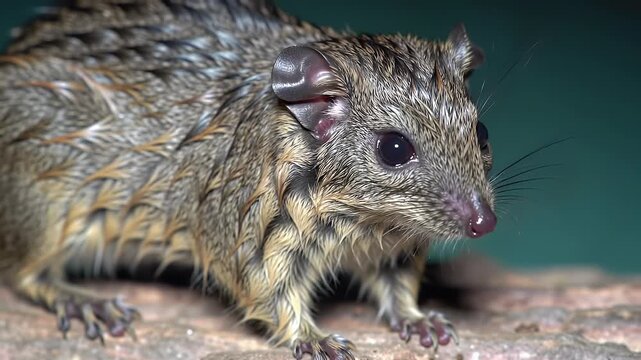 Small Mammal with Textured Wet Fur in Natural Habitat