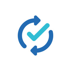 Circular arrows and checkmark icon for approval and process