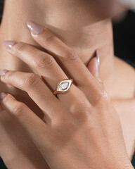 Elegant rose gold engagement ring with sparkling diamond for women