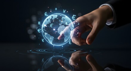 Global Finance and Currency Exchange Concept: Digital Globe with Currency Symbols