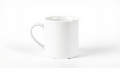 Fototapeta premium A pristine white ceramic mug, clean lines, smooth surface, isolated on plain background, tableware, blank