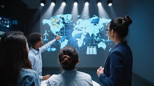 Global Sustainability Strategy: Team Analyzing Renewable Energy Sources - Powered by Adobe