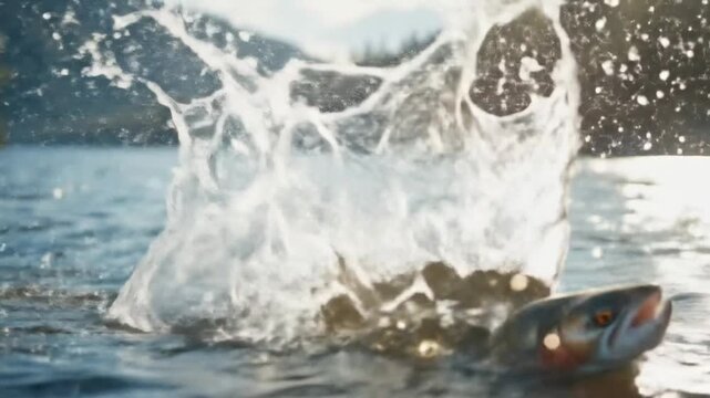 Salmon jumping out of the water. 4k video