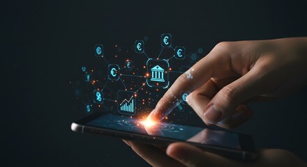 Hand Interacting with Digital Financial Network on Smartphone
