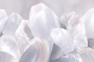 Light-gray crystals, various shapes and sizes, stacked densely