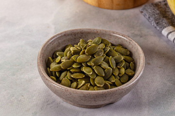 Fresh green pumpkin peeled seeds
