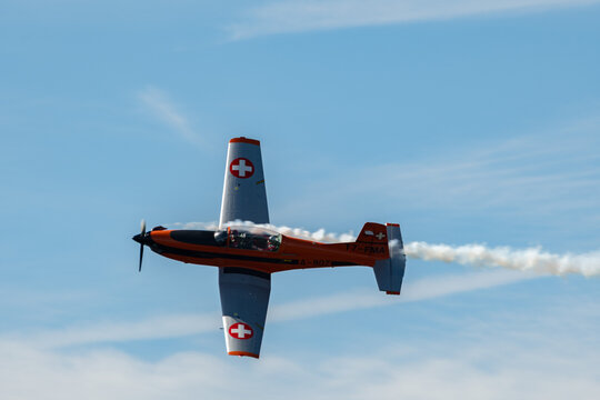 T7-FMA Pilatus PC-7 airplane over the rhine valley in Switzerland 30.5.25