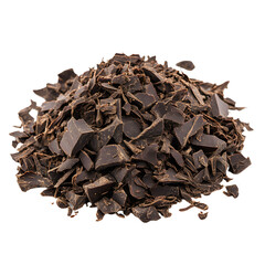 Obraz premium Delicious Dark Chocolate Chunks and Shavings Pile Isolated on White Background
