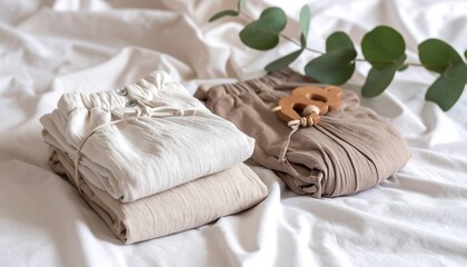 Obraz premium Soft neutral baby pants on white sheets