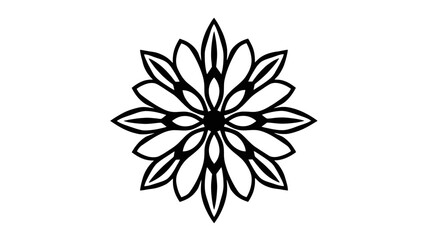 A symmetrical, black and white floral design, resembling a stylized flower or star.