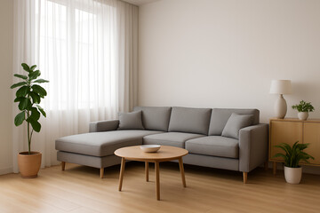 Modern and luxurious living room interior with a comfortable couch, contemporary armchair, and stylish wooden furniture