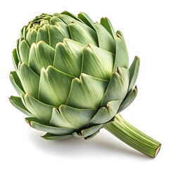 Fototapeta premium Camus de Bretagne Artichoke Large Rounded Green Globes with Tender Layered Petals in Elegant Studio Still Life on Pristine White Background